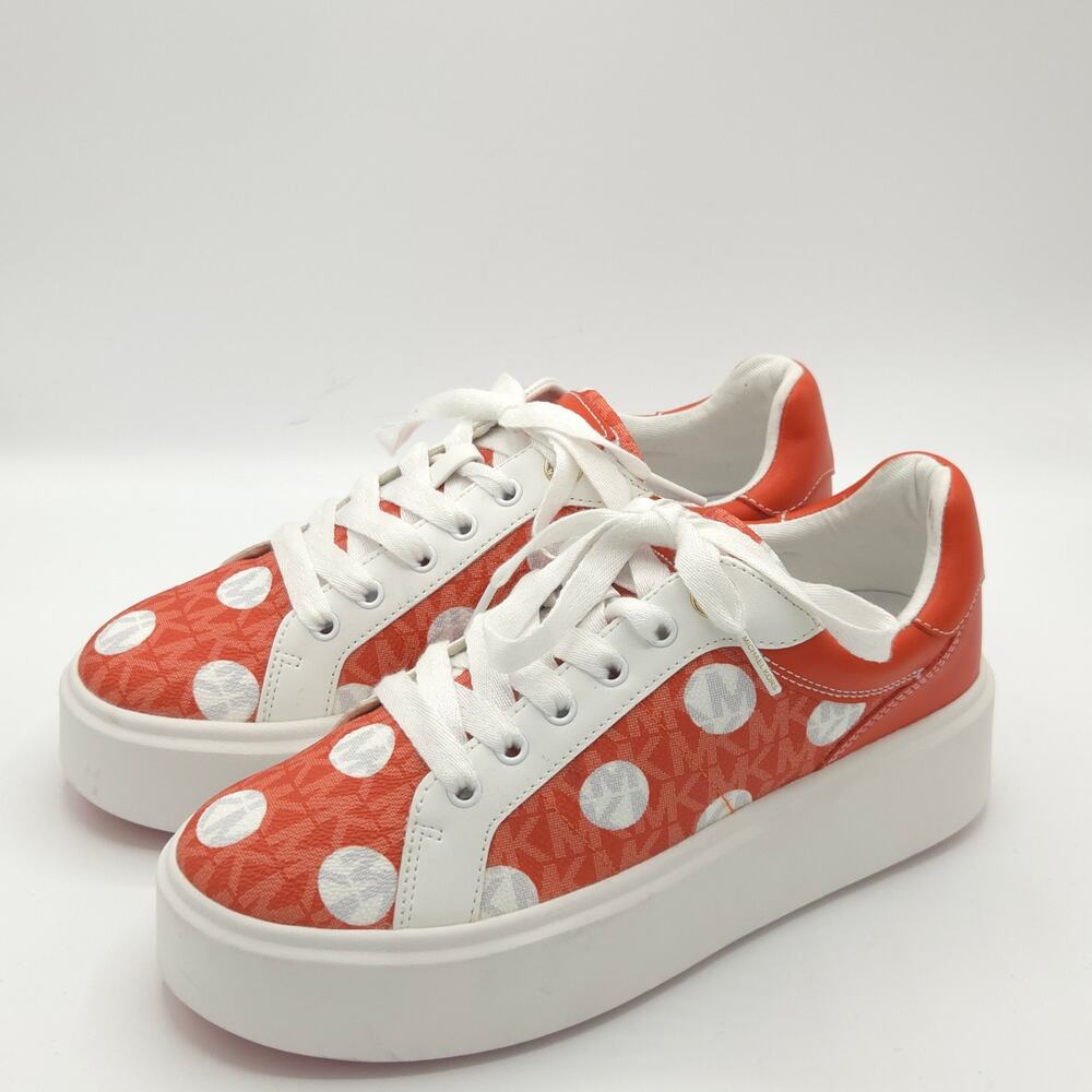 Michael Kors Romey Women's Polka Dot Signature Logo Orange White Size 7.5